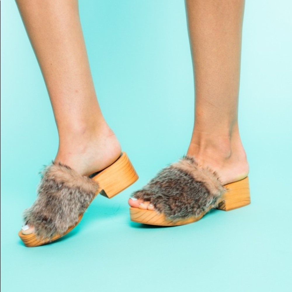 Free People Faux Fur Wooden Slide Sandals - Picture 5 of 7